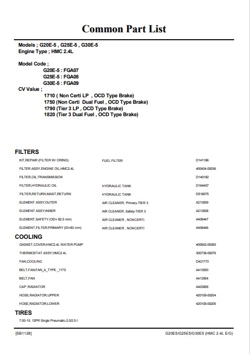 Doosan G20E-5, G25E-5, G30E-5 Fork Lift Parts Manual - Image 3