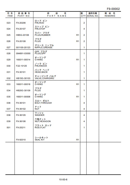 Furukawa F9 hydraulic Breaker Parts Manual - Image 5