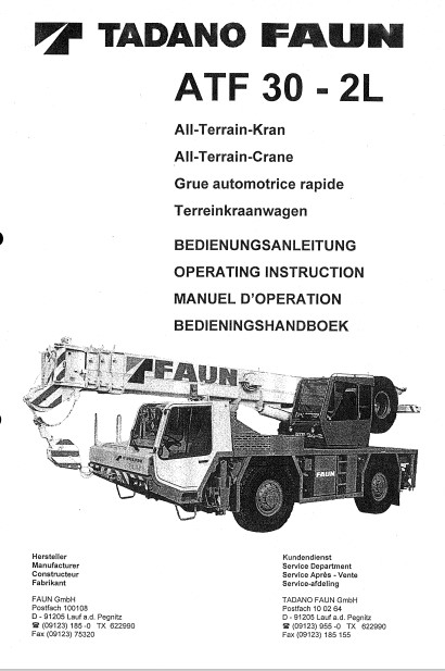 Tadano Faun ATF30-2L Truck Crane Operation and Maintenance Manual - Image 2