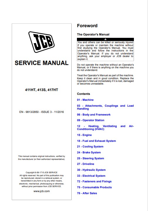 JCB 411HT, JCB 413S, JCB 417HT Wheeled Loader Service Repair Manual - Image 2