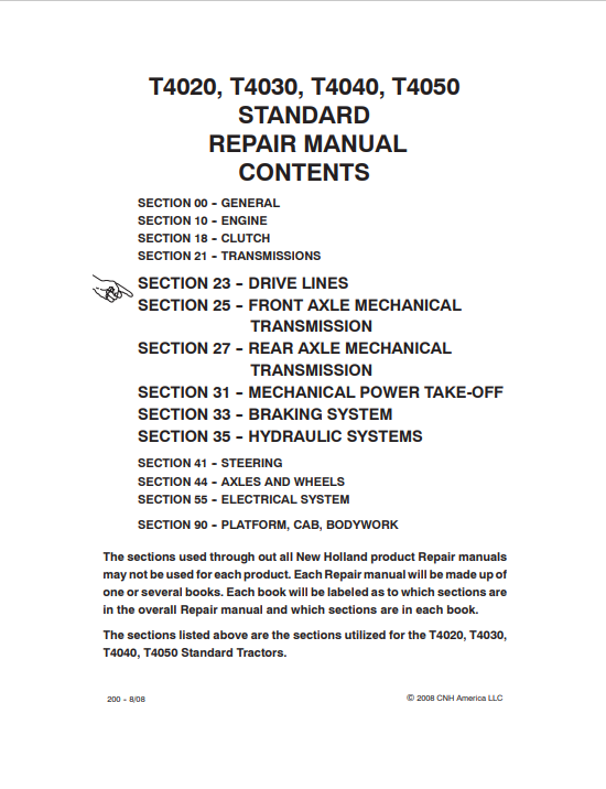 New Holland T4020, New Holland T4030, New Holland T4040, New Holland T4050 Tractor Repair Manual - Image 4