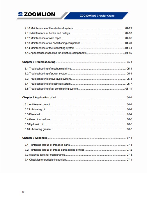 Zoomlion ZCC800H Crawler Crane Maintenance & Service Manual - Image 6