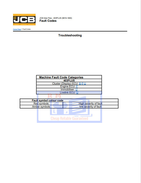 JCB 403PLUS Loader Full List Of Fault Code Explanations - Image 2