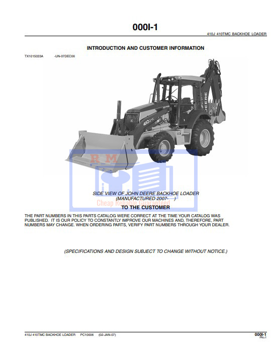 John Deere 410J and 410TMC Backhoe Loader Parts Manual - Image 2