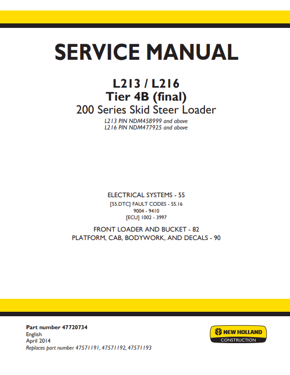 New Holland L213, New Holland L216 Skid Steer Loader Service Manual - Image 2