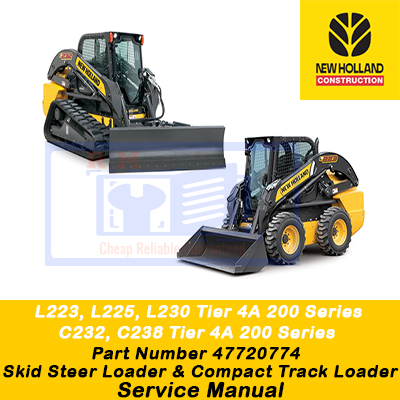 Service manual cover for New Holland L223, L225, L230 skid steer and C232, C238 compact track loaders, Tier 4A 200 Series