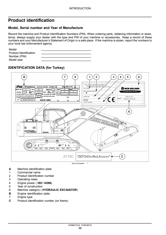 New Holland E175C Excavator Service Manual - Image 5