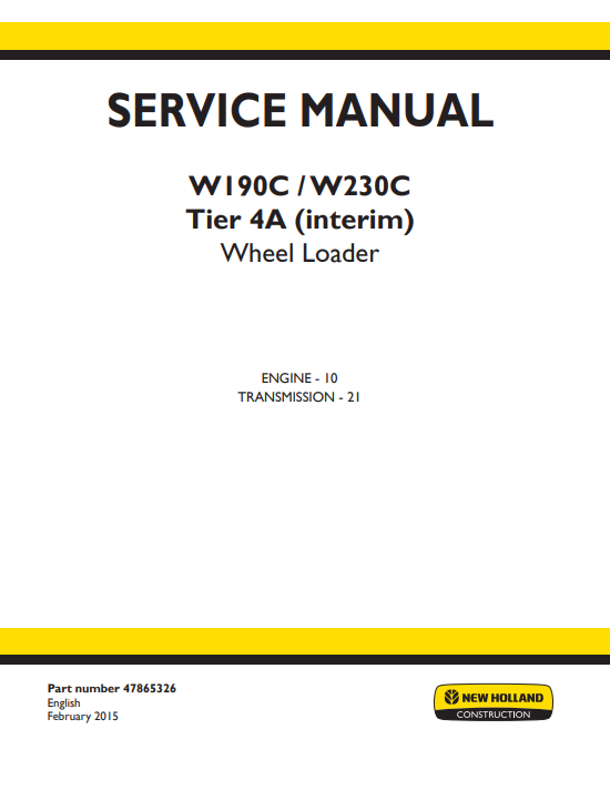 New Holland W190C, New Holland W230C Wheel Loader Service Manual - Image 2
