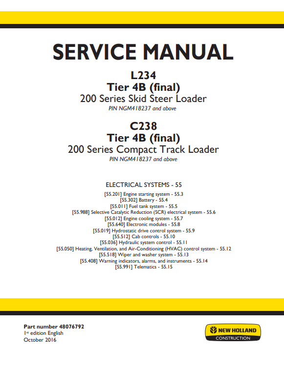 New Holland L234 Skid Steer, New Holland C238 Compact Track Loader Service Manual - Image 2