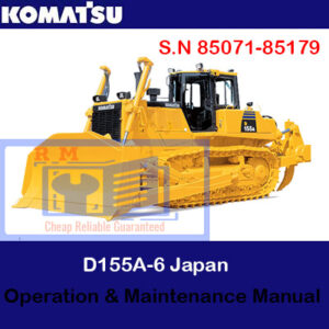 Komatsu D155A-6 bulldozer operation and maintenance manual cover featuring the model and technical illustrations