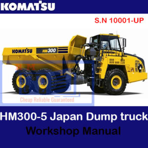 Workshop manual for Komatsu HM300-5 dump truck, displaying technical drawings and essential maintenance information