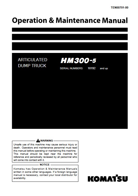 Komatsu HM300-5 Japan Dump Truck Operation and Maintenance Manual - Image 3