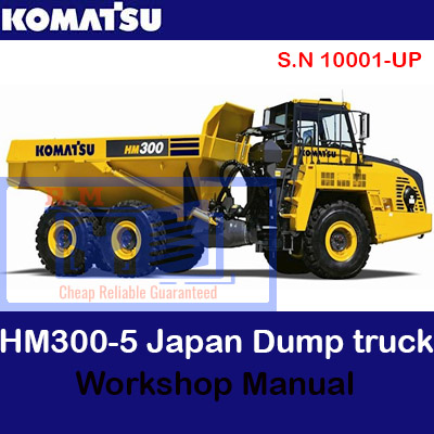 Workshop manual for Komatsu HM300-5 dump truck, displaying technical drawings and essential maintenance information