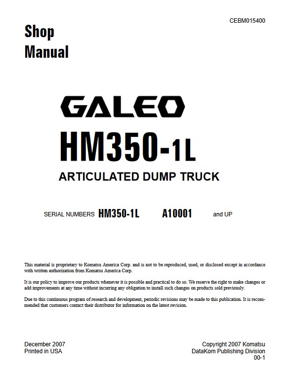 Komatsu HM350-1 USA Dump Truck Workshop Manual - Image 2