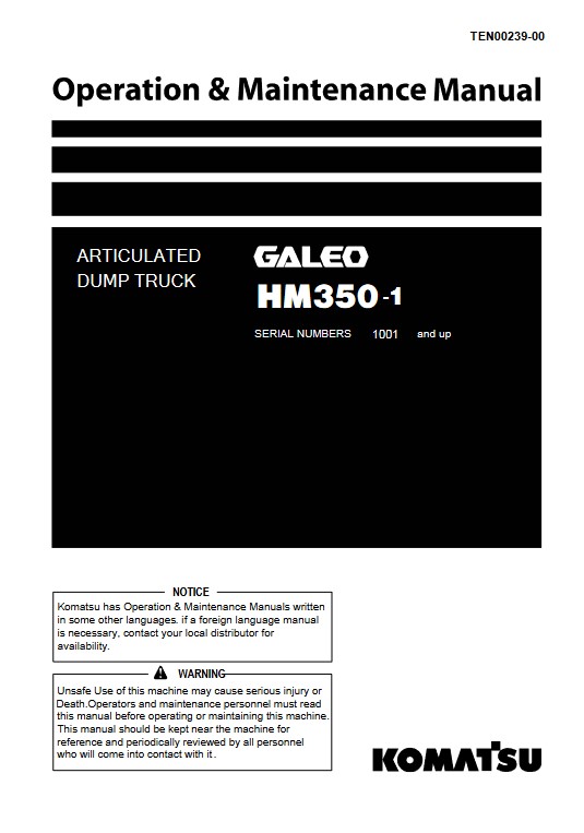 Komatsu HM350-1 Japan Dump Truck Operation and Maintenance Manual - Image 2