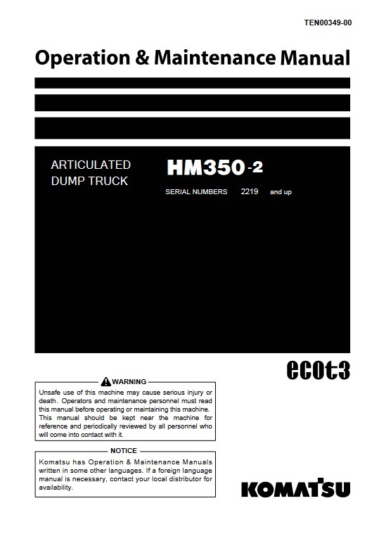 Komatsu HM350-2 Japan Dump Truck Operation and Maintenance Manual - Image 2