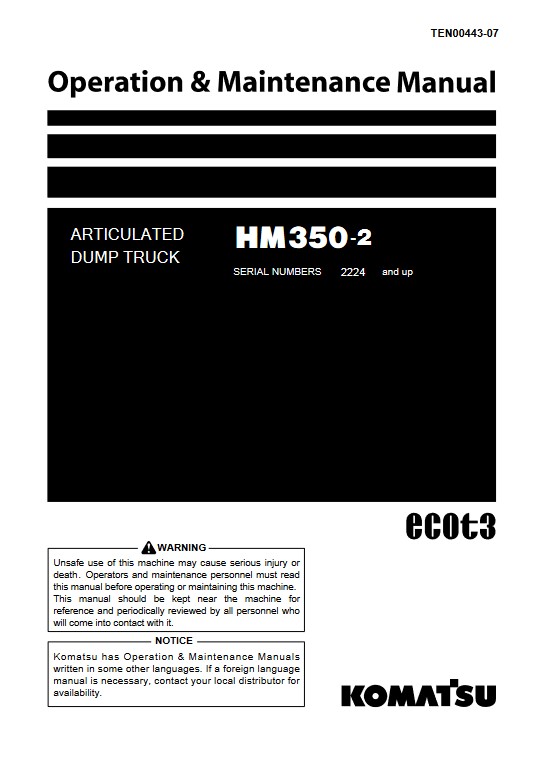 Komatsu HM350-2 Japan Dump Truck Operation and Maintenance Manual - Image 2
