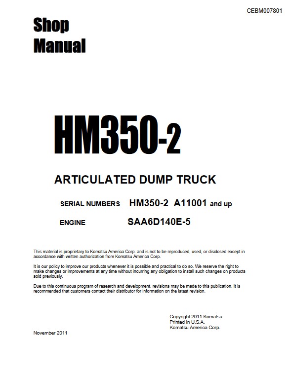 Komatsu HM350-2 USA Dump Truck Workshop Manual - Image 2