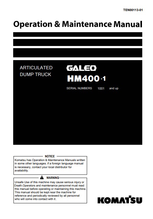 Komatsu HM400-1 Japan Dump Truck Operation and Maintenance Manual - Image 2