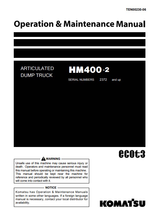 Komatsu HM400-2 Japan Dump Truck Operation and Maintenance Manual - Image 2