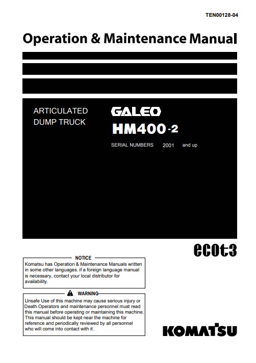 Komatsu HM400-2 Japan Dump Truck Operation and Maintenance Manual - Image 2