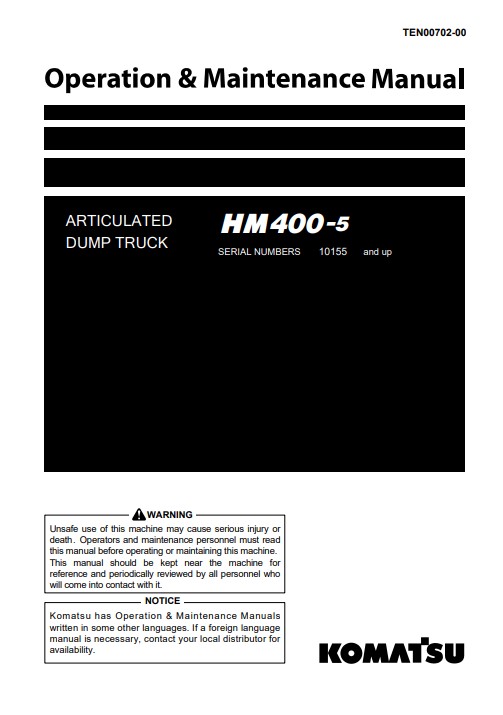 Komatsu HM400-5 Japan Dump Truck Operation and Maintenance Manual - Image 2