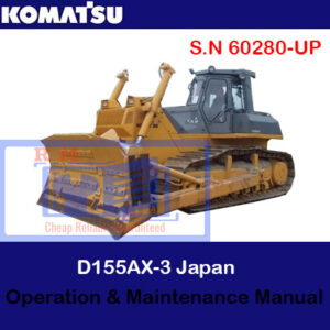 Komatsu D155AX-3 bulldozer operation and maintenance manual cover featuring the model and key operational details