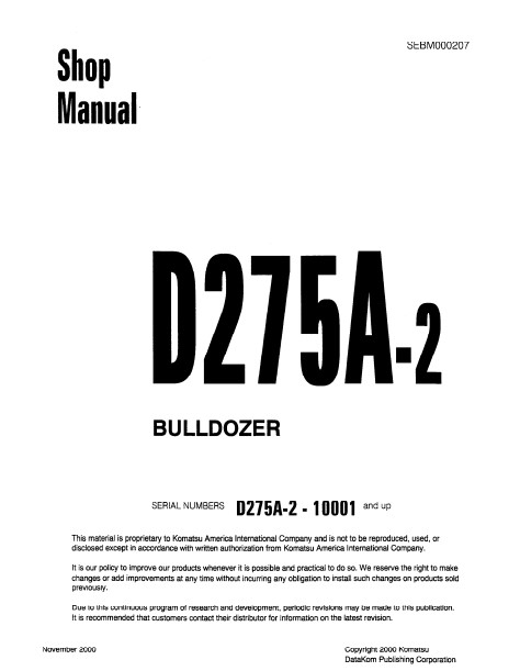 Komatsu D275A-2 Japan Bulldozer Workshop Manual - Image 2