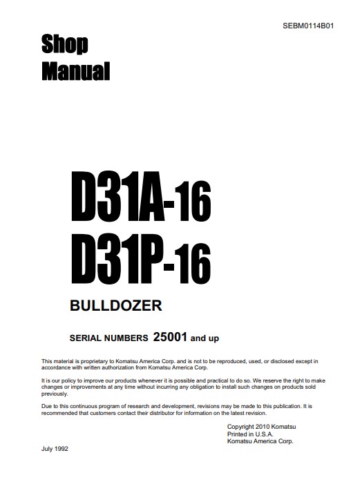 Komatsu D31A-16 , Komatsu D31P-16 Workshop Repair Manual - Image 2