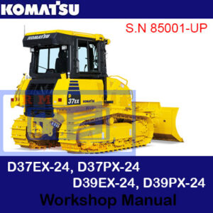 Manual cover for Komatsu D37EX-24, D37PX-24, D39EX-24, and D39PX-24, outlining operational and maintenance instructions