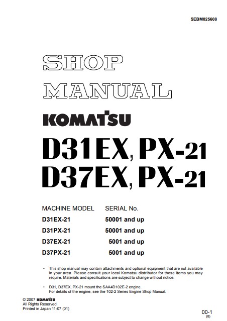 Komatsu D31EX-21, Komatsu D31PX-21, Komatsu D37EX-21, Komatsu D37PX-21 Bulldozer Workshop Manual - Image 2