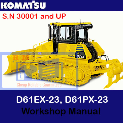 Komatsu D61EX-23 and D61PX-23 bulldozer workshop repair manual, showcasing detailed diagrams and repair instructions