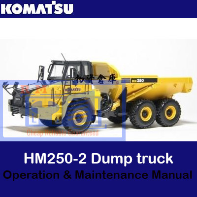 Komatsu HM250-2 Dump Truck Operation and Maintenance Manual cover featuring the truck and technical illustrations