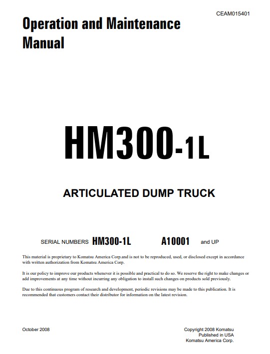 Komatsu HM300-1 USA Dump Truck Operation and Maintenance Manual - Image 2