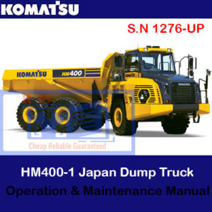 Workshop manual for the Komatsu HM300-2 dump truck, displaying technical drawings and essential maintenance information