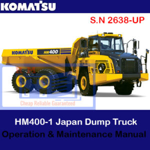 Komatsu HM400-2 dump truck operation and maintenance manual cover featuring the truck and technical illustrations