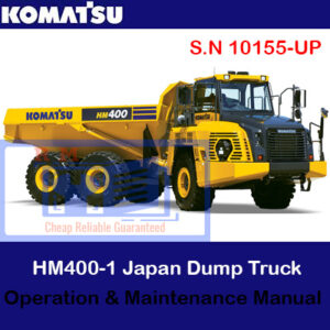 Komatsu HM400-5 dump truck manual cover displaying the vehicle and essential operational guidelines