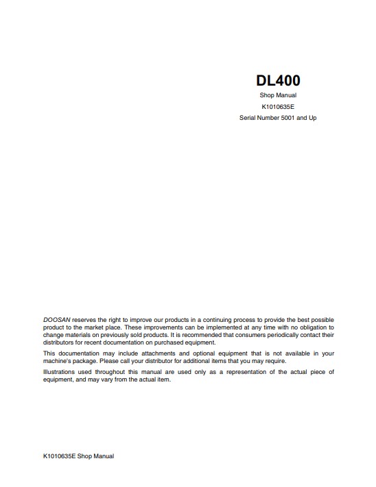 Doosan DL400 Wheel Loader Workshop Manual - Image 2
