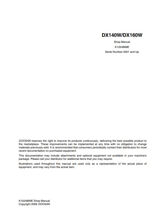 Doosan DX140W, Doosan DX160W Excavator Workshop Manual - Image 2