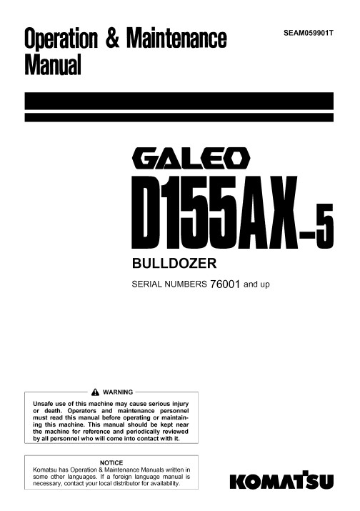 Komatsu D155AX-5 Bulldozer Operation and Maintenance Manual - Image 2