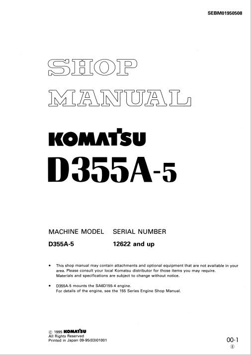 Komatsu D355A-5 Japan Bulldozer Workshop Manual - Image 2