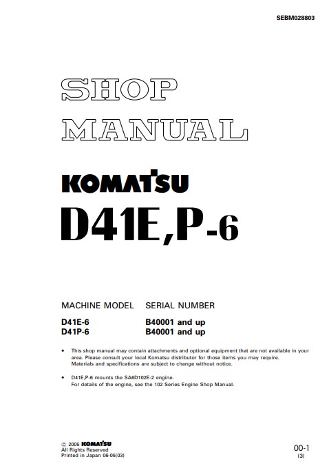 Komatsu D41E-6 , Komatsu D41P-6 Bulldozer Workshop Manual - Image 2