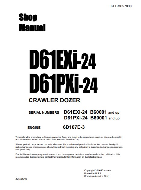 Komatsu D61EXi-24, Komatsu D61PXi-24 Bulldozer Workshop Manual - Image 2