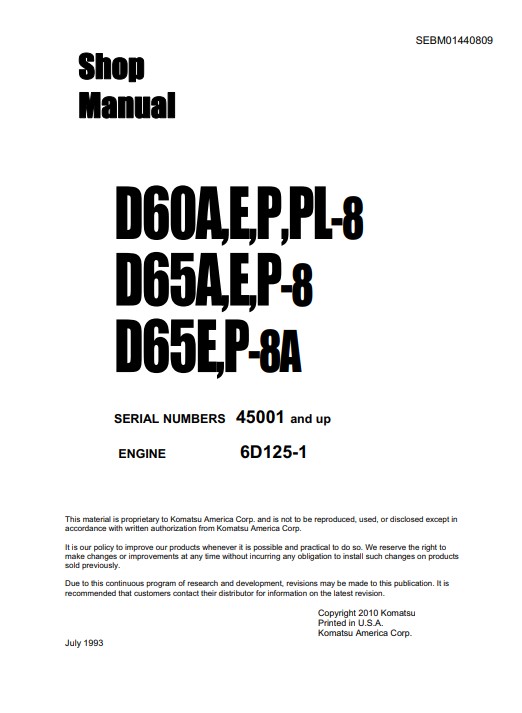 Komatsu D65E-8A, Komatsu D65P-8A Bulldozer Workshop Manual - Image 2
