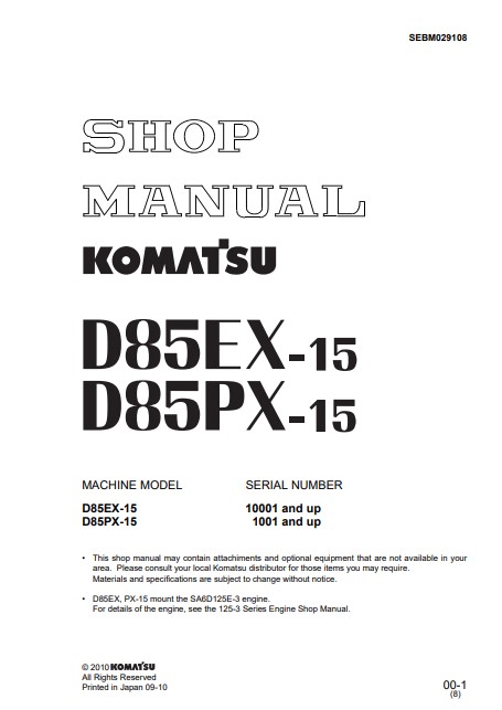Komatsu D85EX-15, Komatsu D85PX-15 Bulldozer Workshop Manual - Image 2