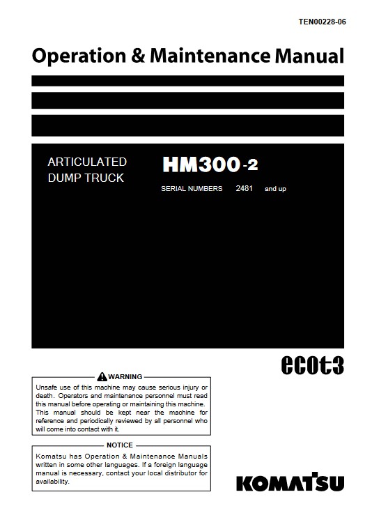 Komatsu HM300-2 Japan Dump Truck Operation and Maintenance Manual - Image 2
