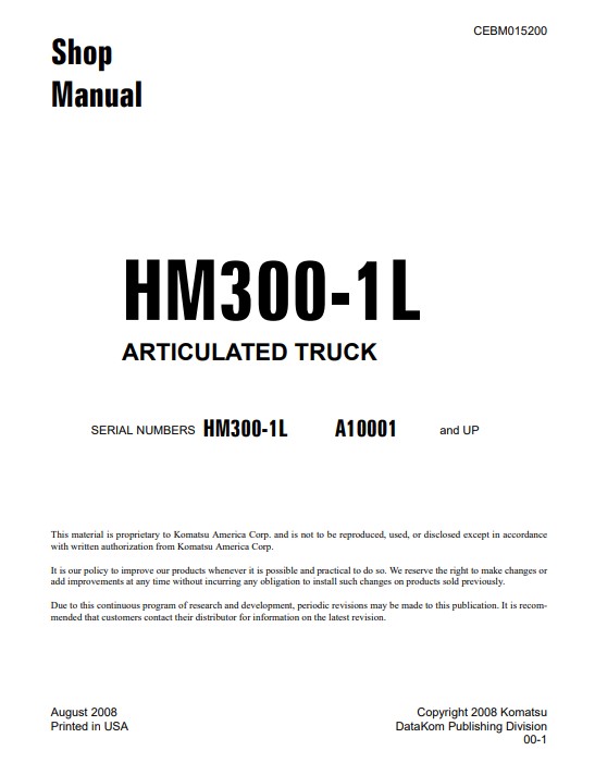 Komatsu HM300-1 Dump truck Workshop Manual - Image 2
