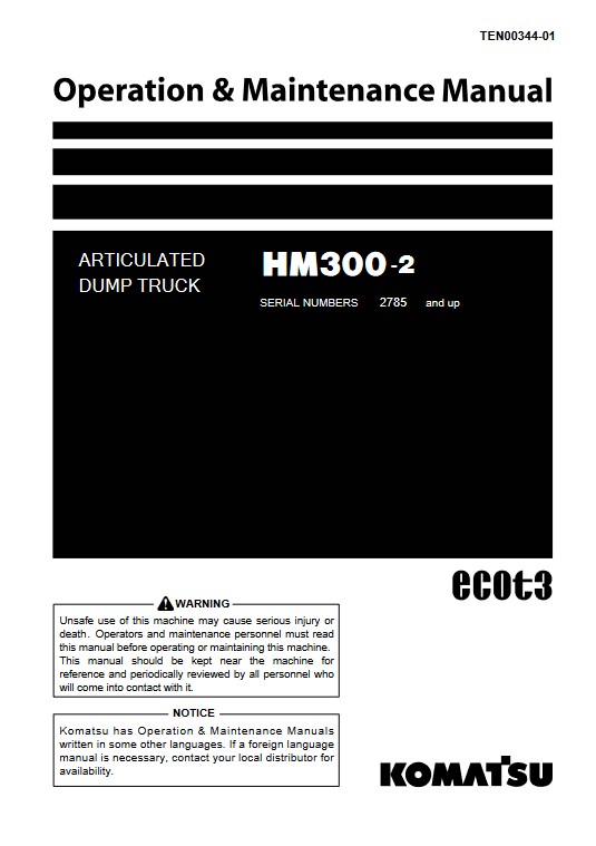 Komatsu HM300-2 Japan Dump Truck Operation and Maintenance Manual - Image 2