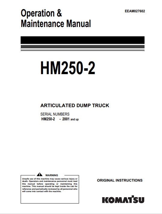 Komatsu HM250-2 Dump truck Operation and Maintenance Manual - Image 2