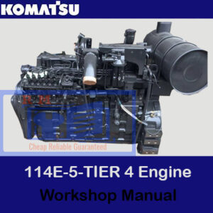 Komatsu 114E-5-TIER 4 Engine Series Workshop Manual cover with illustrations and key information for engine servicing